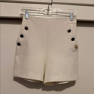 Elegant High Waist Cream Shorts with Button Details